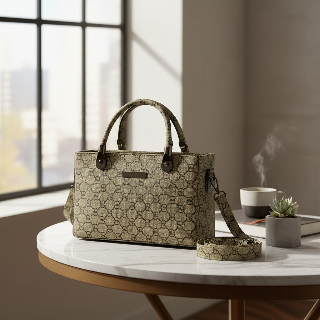 Classic Tan & Brown Faux Leather Tote