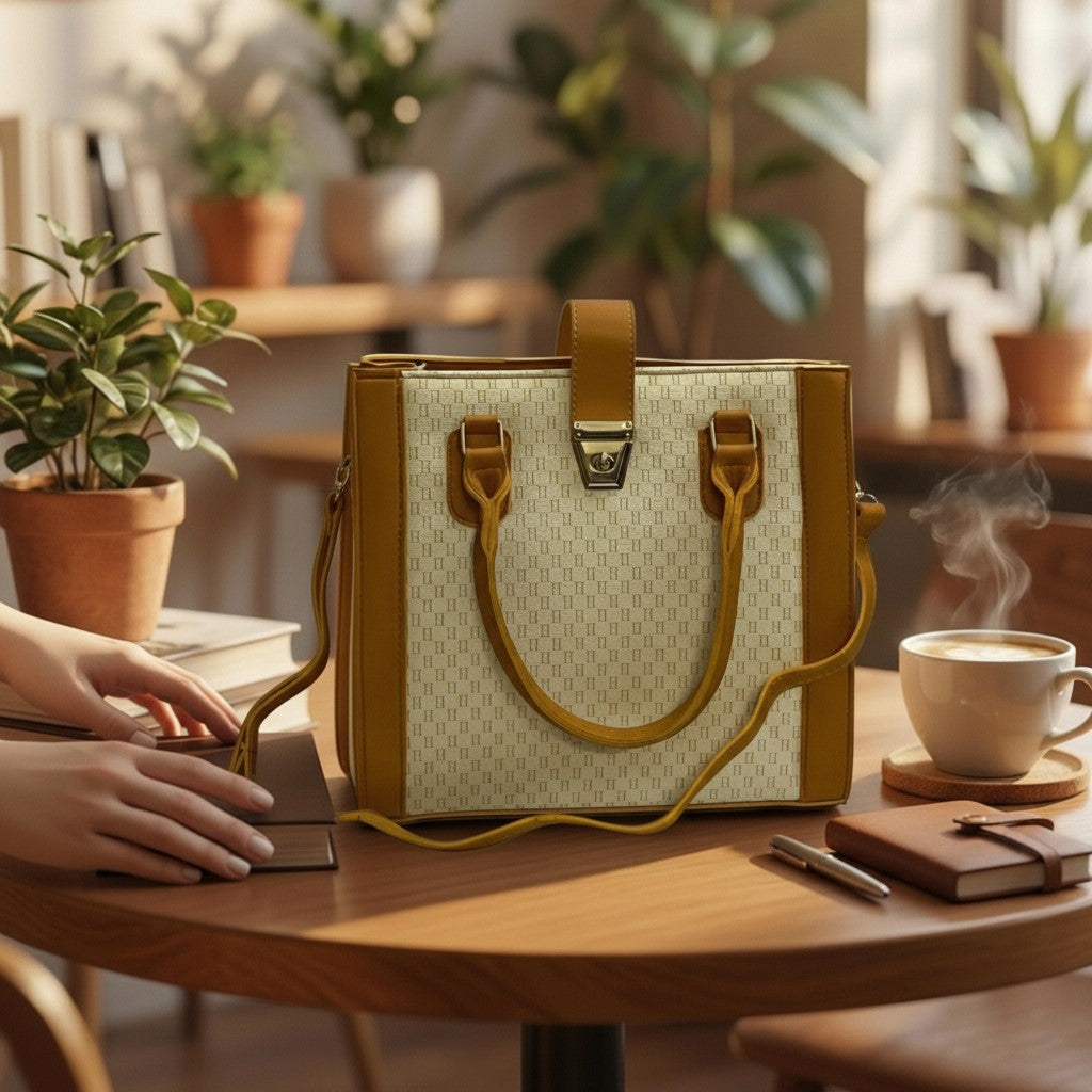Classic Monogram Patterned Structured Handbag with Crossbody Strap
