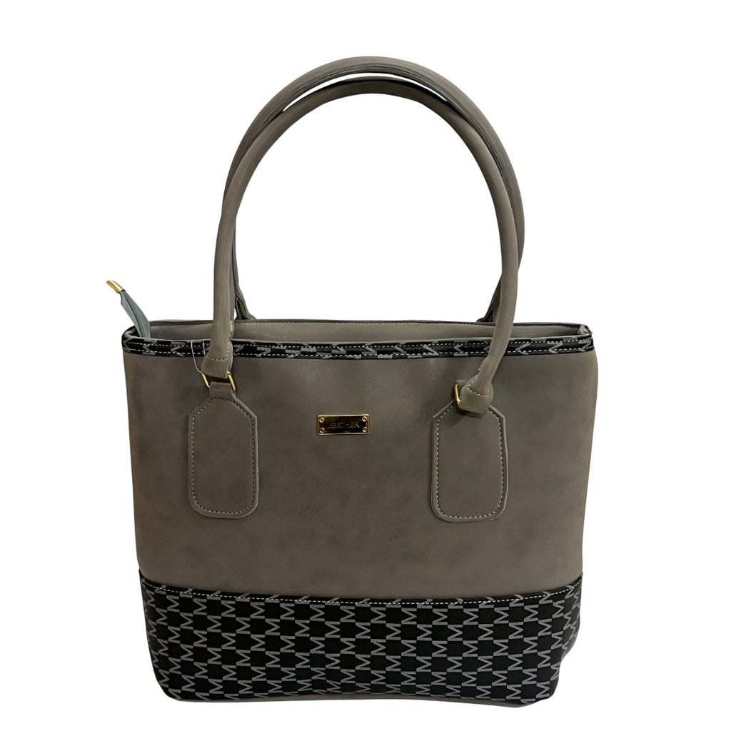 Chic Grey & Black Patterned Faux Leather Tote Bag for Women