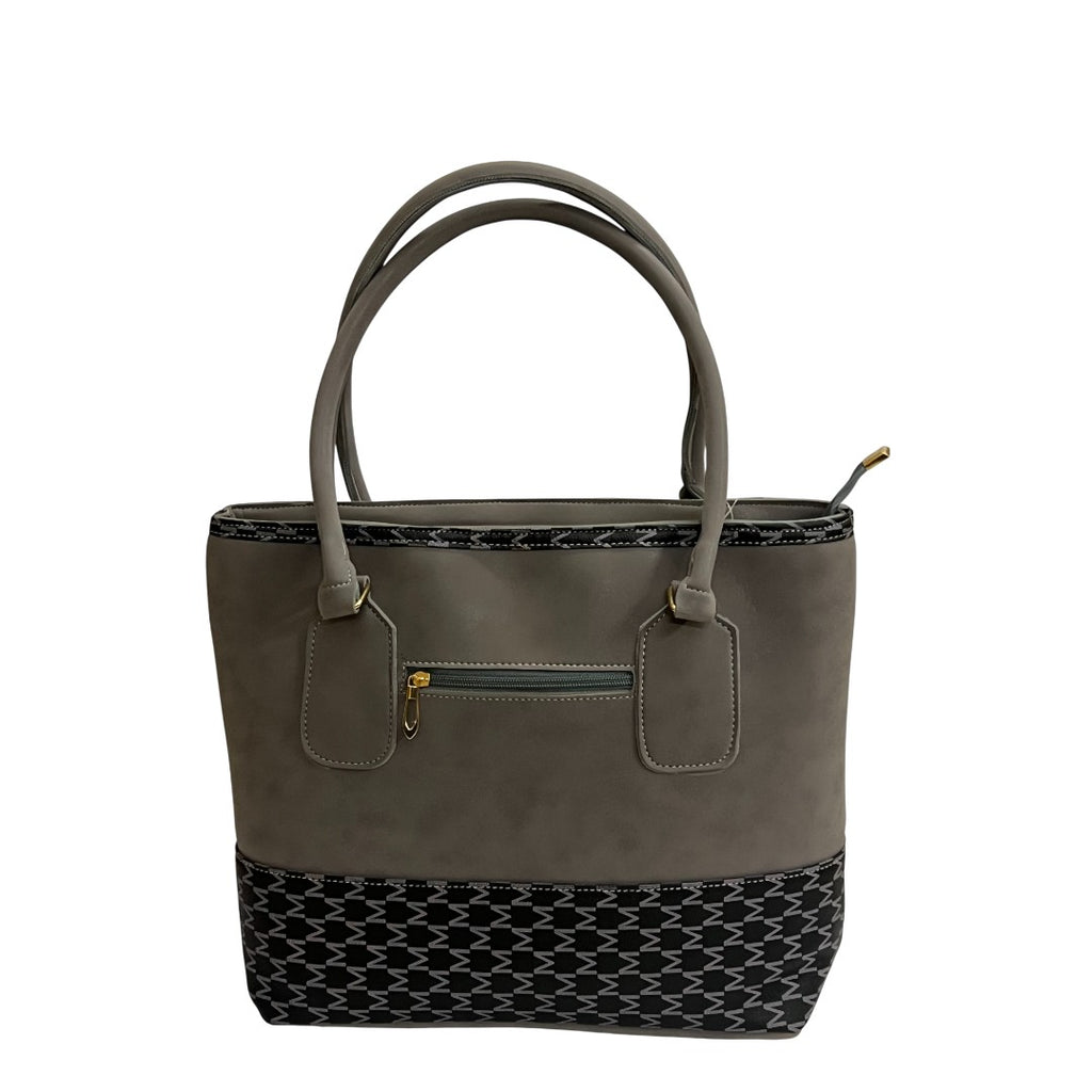 Chic Grey & Black Patterned Faux Leather Tote Bag for Women