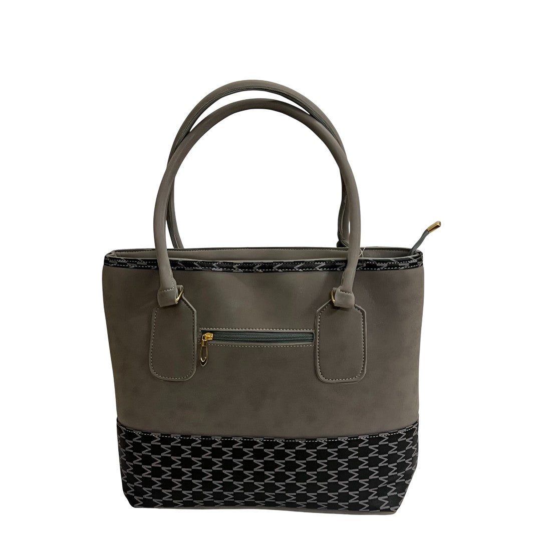 Chic Grey & Black Patterned Faux Leather Tote Bag for Women