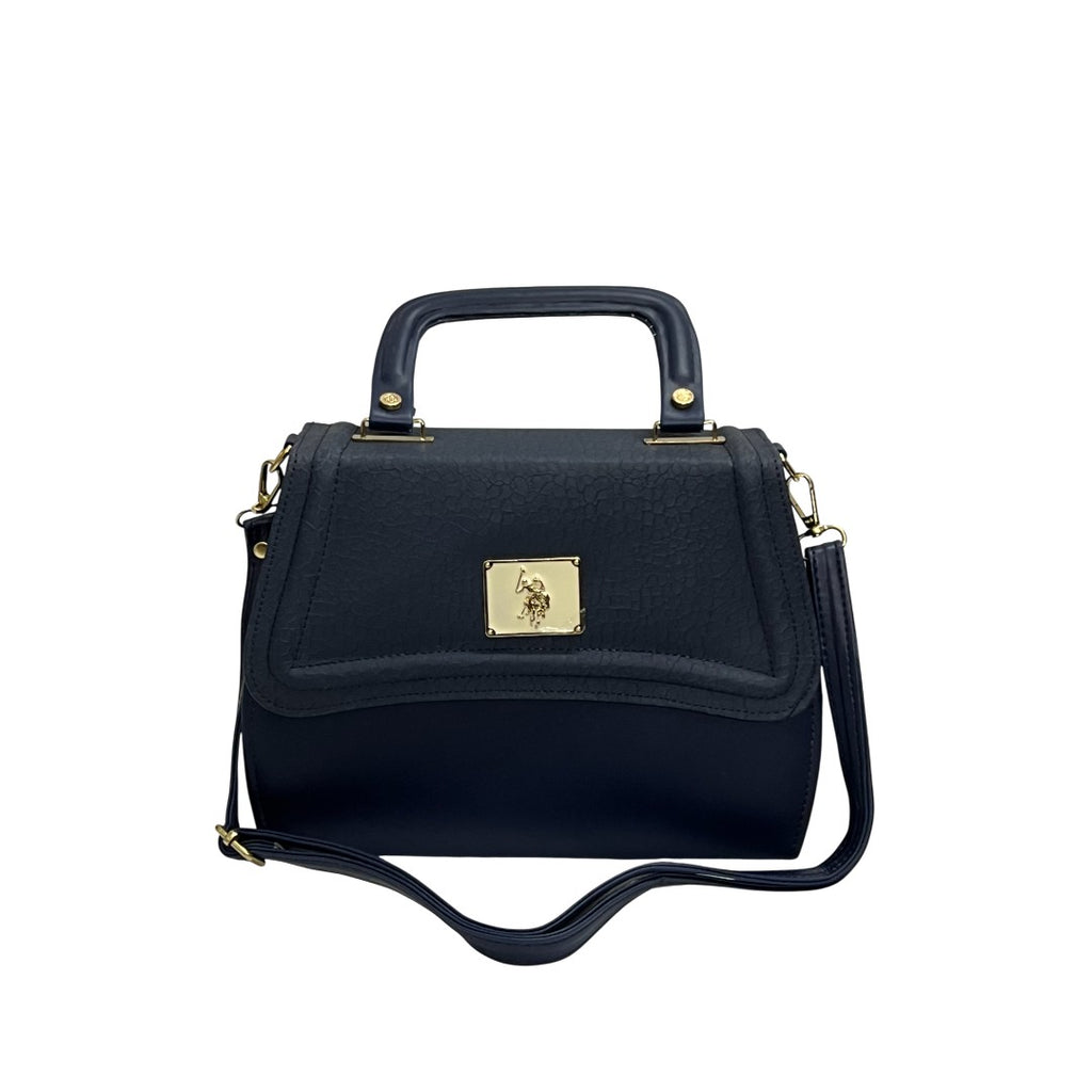 U.S. Polo Assn. Black Faux Leather Satchel with Gold-Tone Hardware