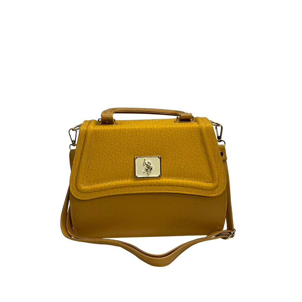 U.S. Polo Assn. Mustard Yellow Faux Leather Flap Handbag