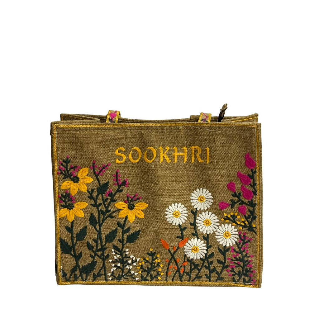 Sookhri Hand-Embroidered Floral Jute Tote Bag