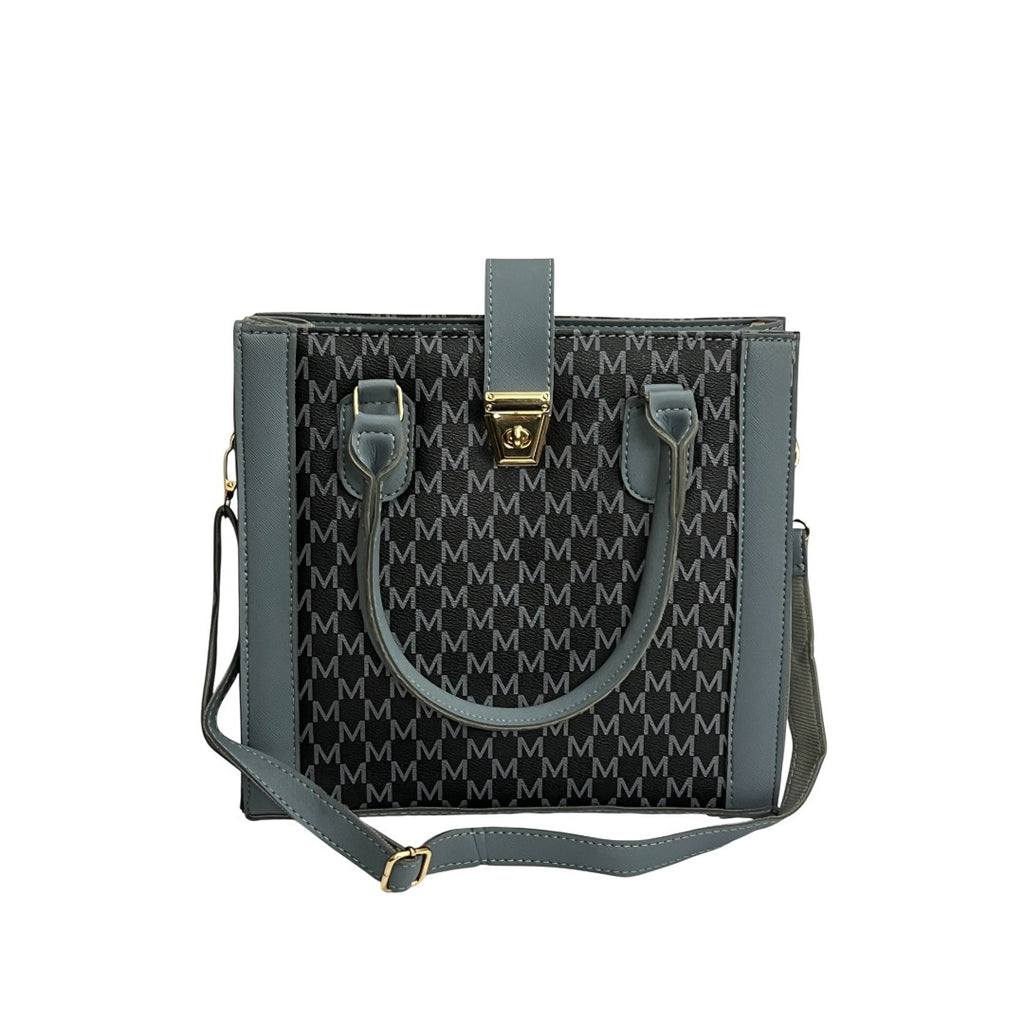 Classic Grey & Black Monogram Faux Leather Tote