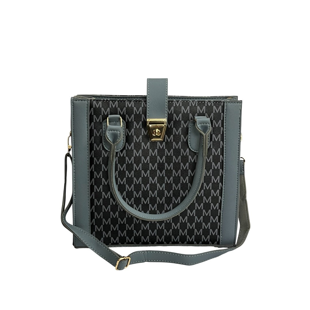Classic Grey & Black Monogram Faux Leather Tote