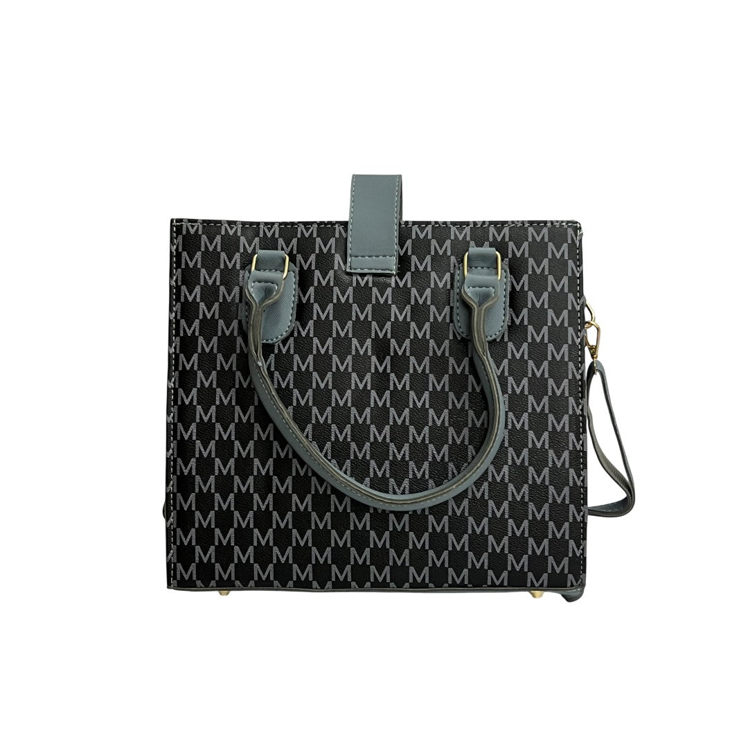Classic Grey & Black Monogram Faux Leather Tote