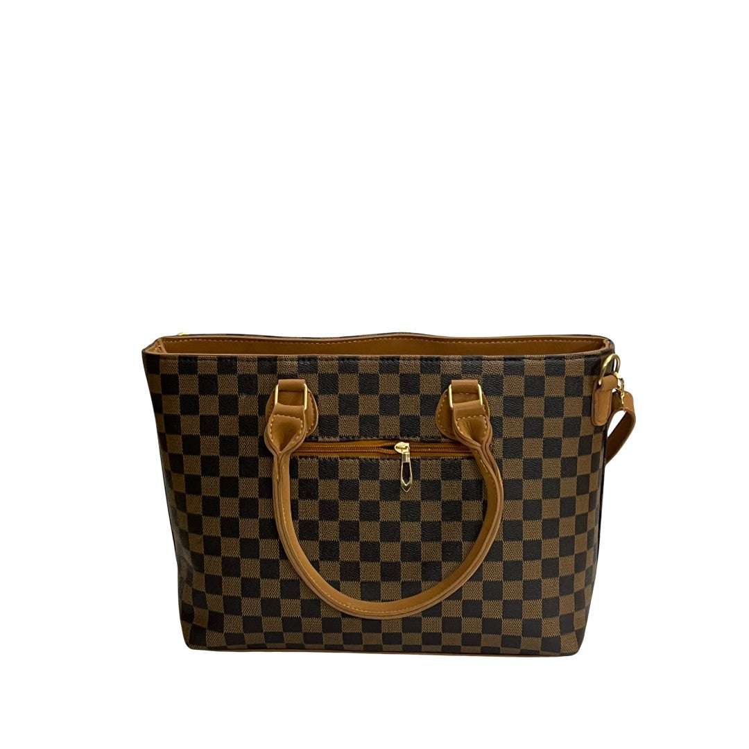 Classic Brown Checkerboard Faux Leather Tote Bag