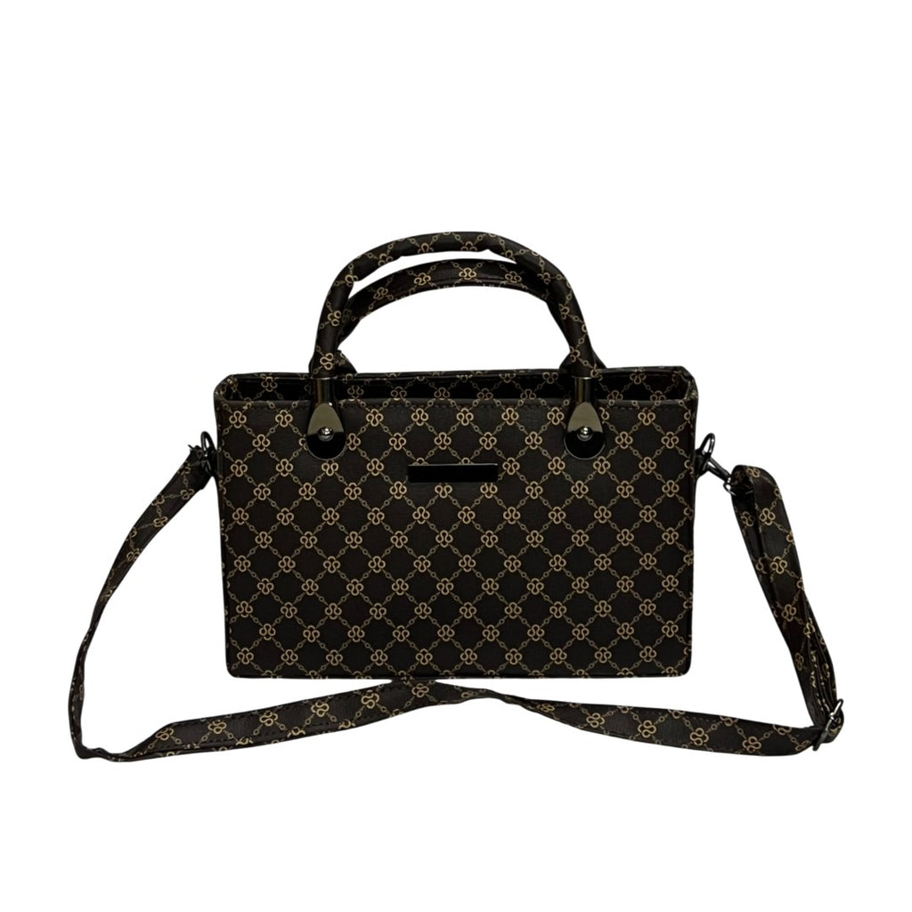 Classic Brown & Black Monogram Pattern Structured Tote