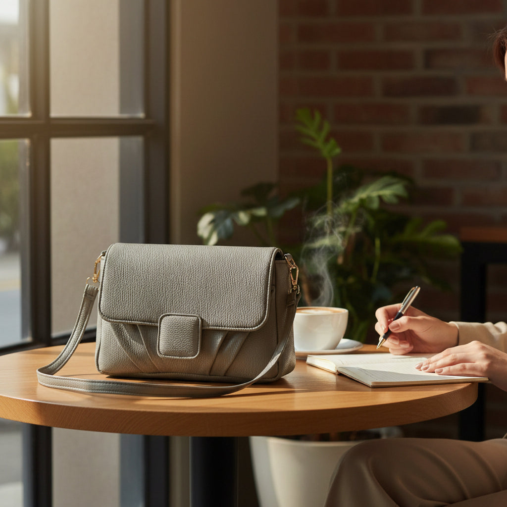Minimalist Soft Grey Pebbled Crossbody Shoulder Bag