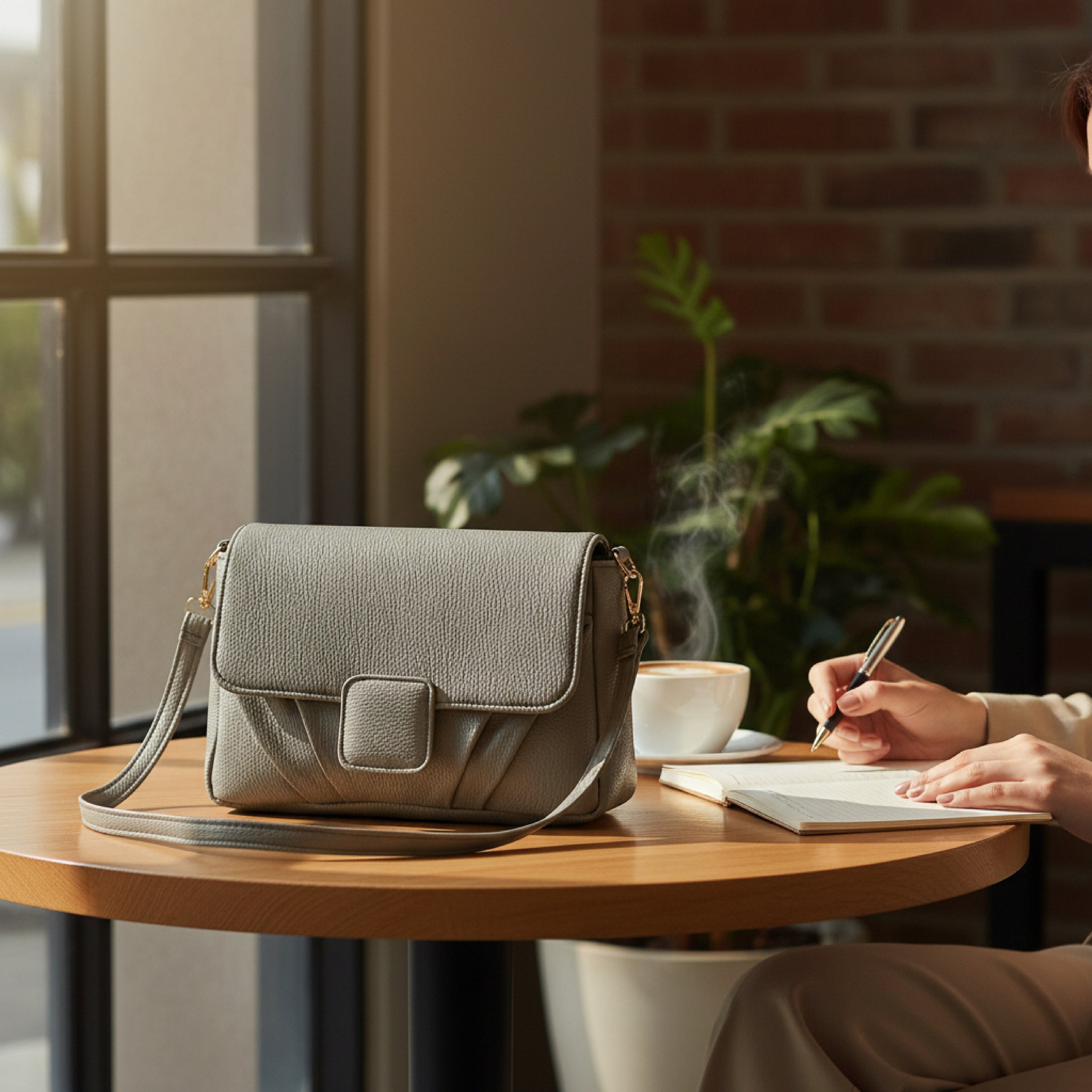 Minimalist Soft Grey Pebbled Crossbody Shoulder Bag