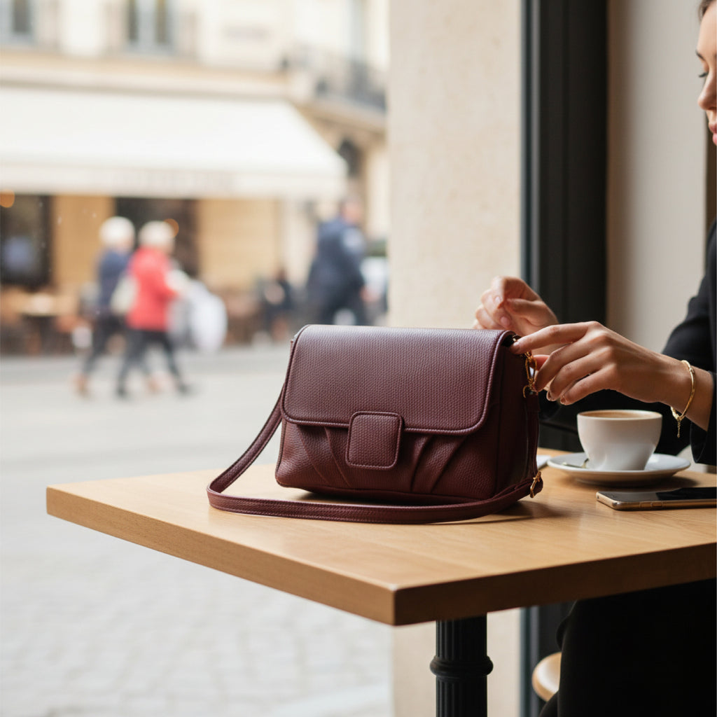 Minimalist Soft Wine Red Pebbled Crossbody Shoulder Bag