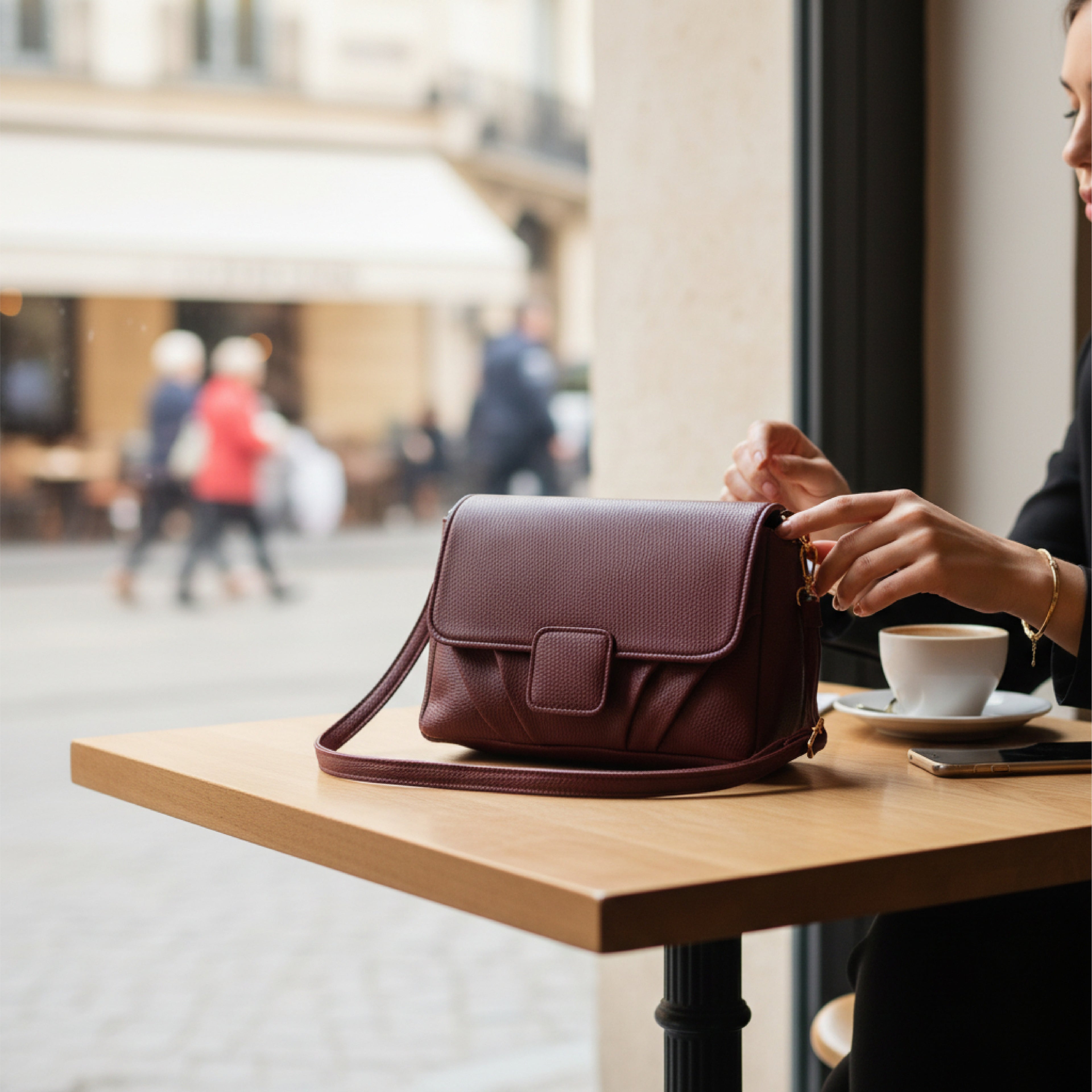 Minimalist Soft Wine Red Pebbled Crossbody Shoulder Bag