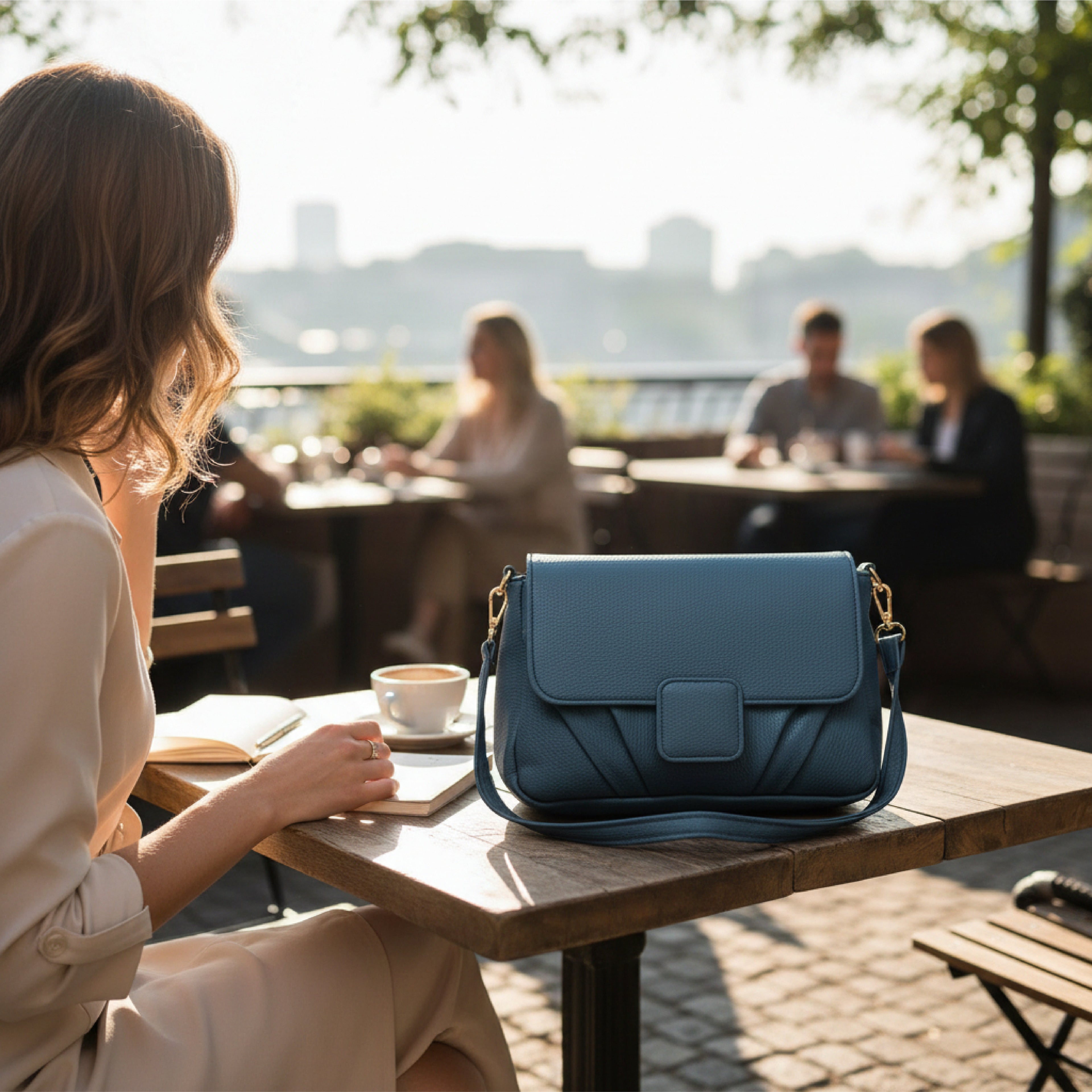 Minimalist Soft Muted Blue Pebbled Crossbody Shoulder Bag