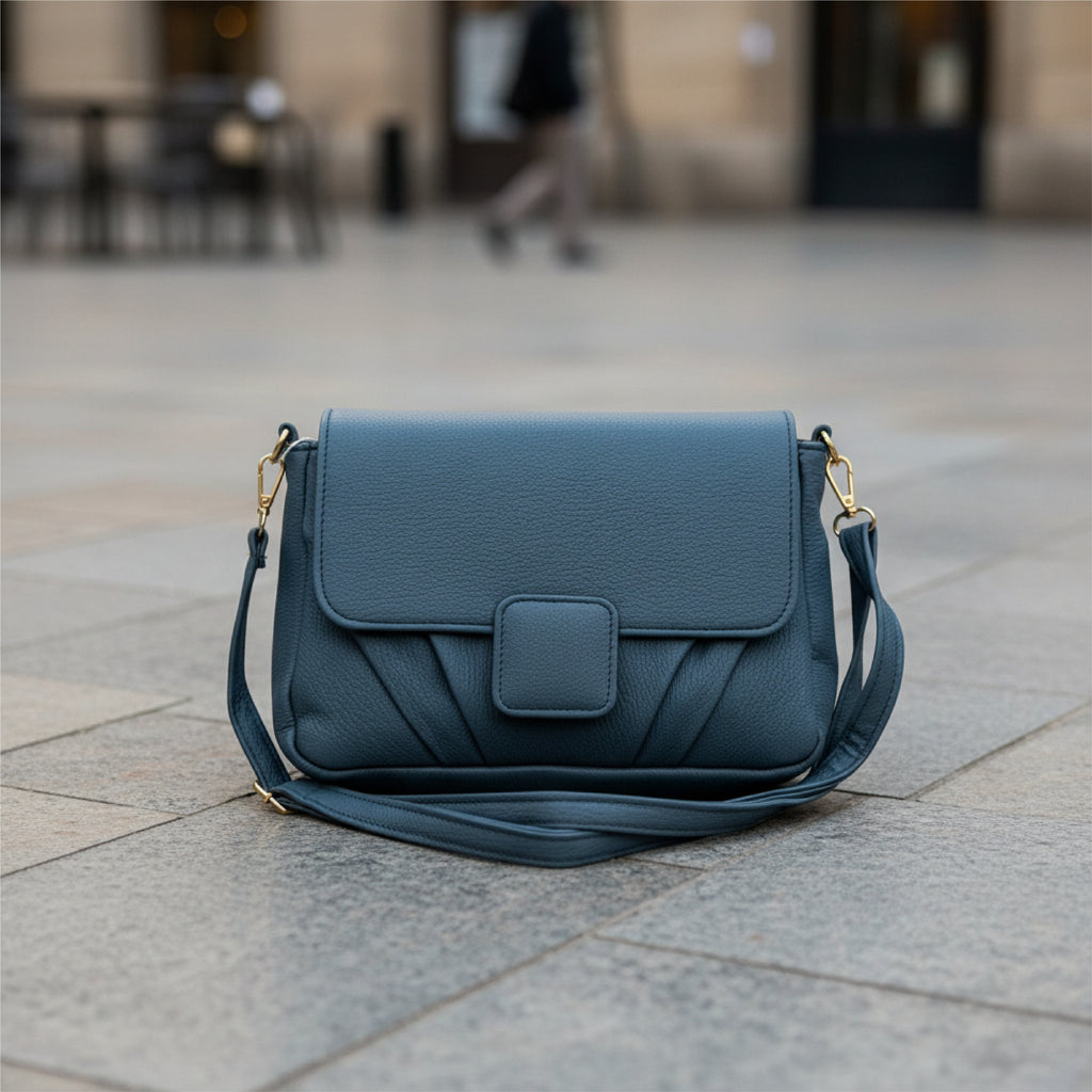 Minimalist Soft Muted Blue Pebbled Crossbody Shoulder Bag