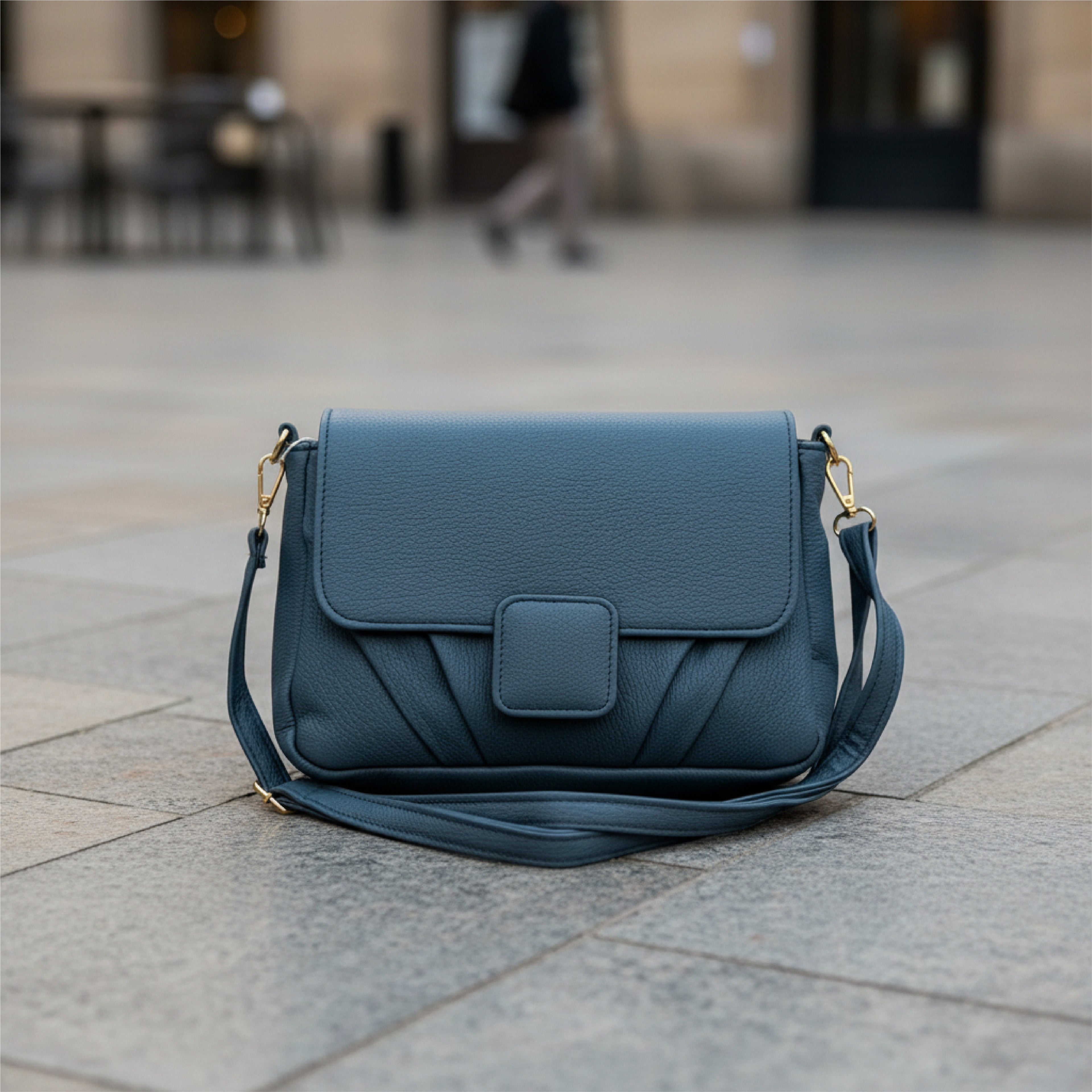 Minimalist Soft Muted Blue Pebbled Crossbody Shoulder Bag