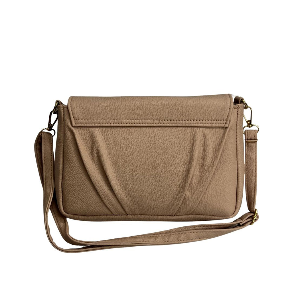 Minimalist Soft Beige-Grey Pebbled Crossbody Shoulder Bag