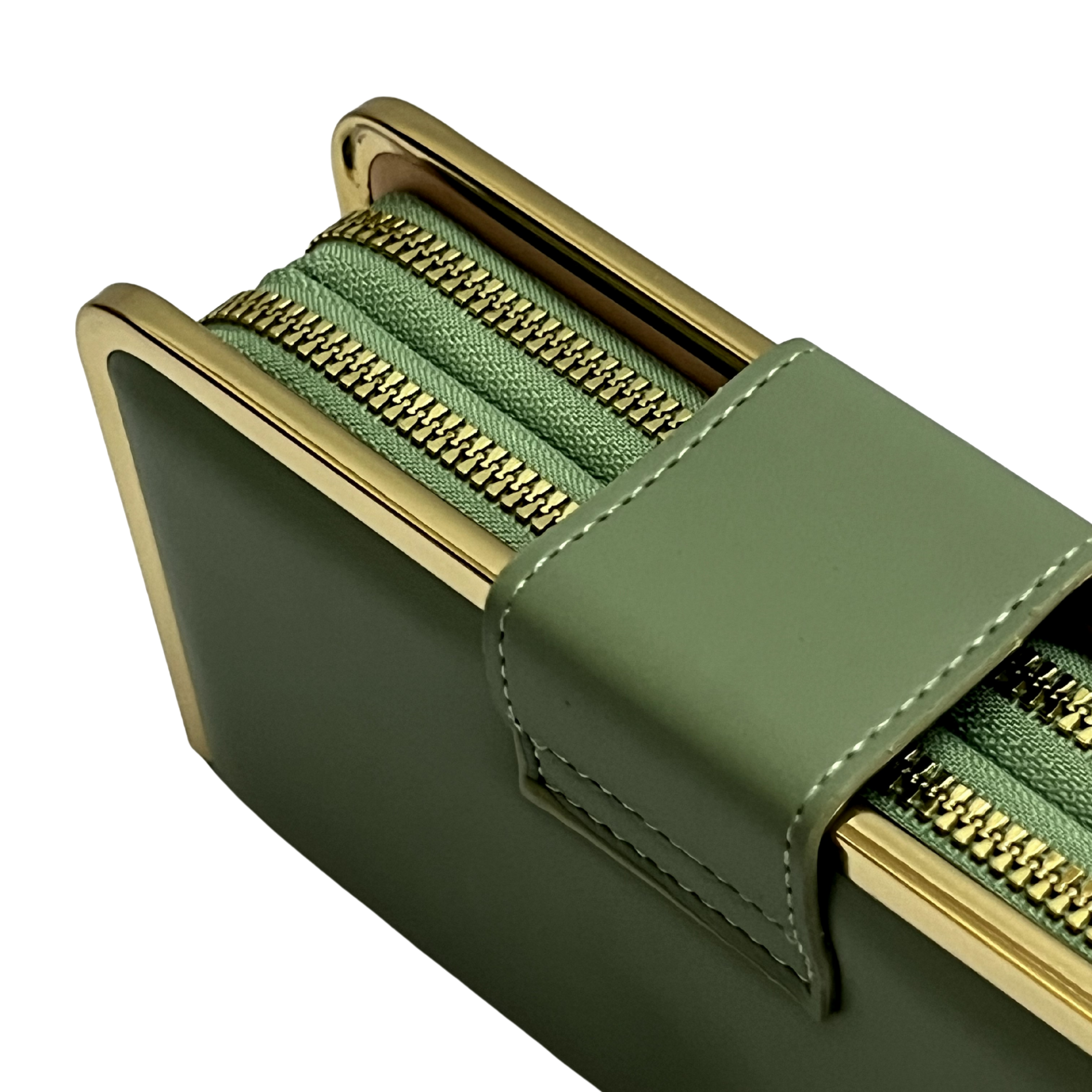 Women’s Double Zip Wallet Clutch – Green  with Gold Zipper