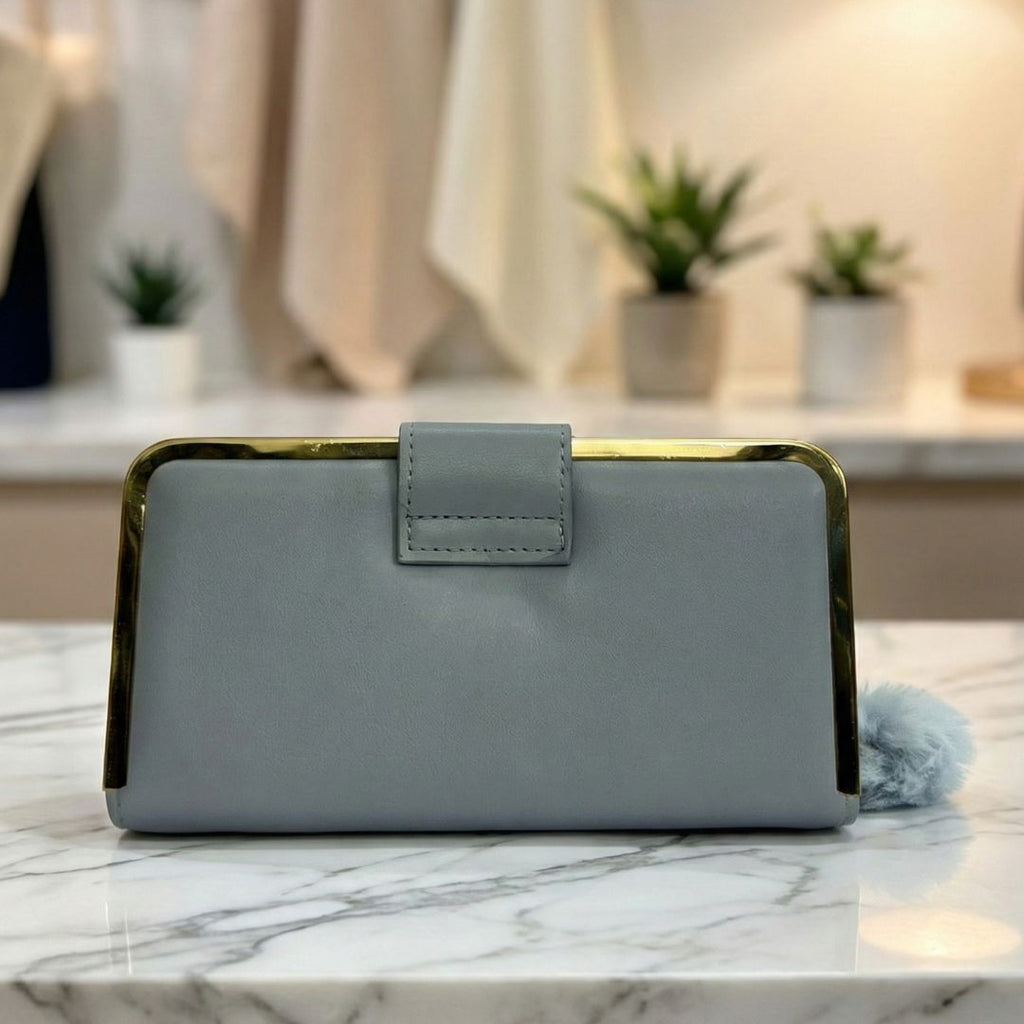 Women’s Double Zip Wallet Clutch – Gray with Gold Zipper