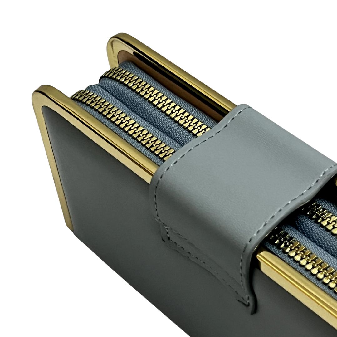 Women’s Double Zip Wallet Clutch – Gray with Gold Zipper