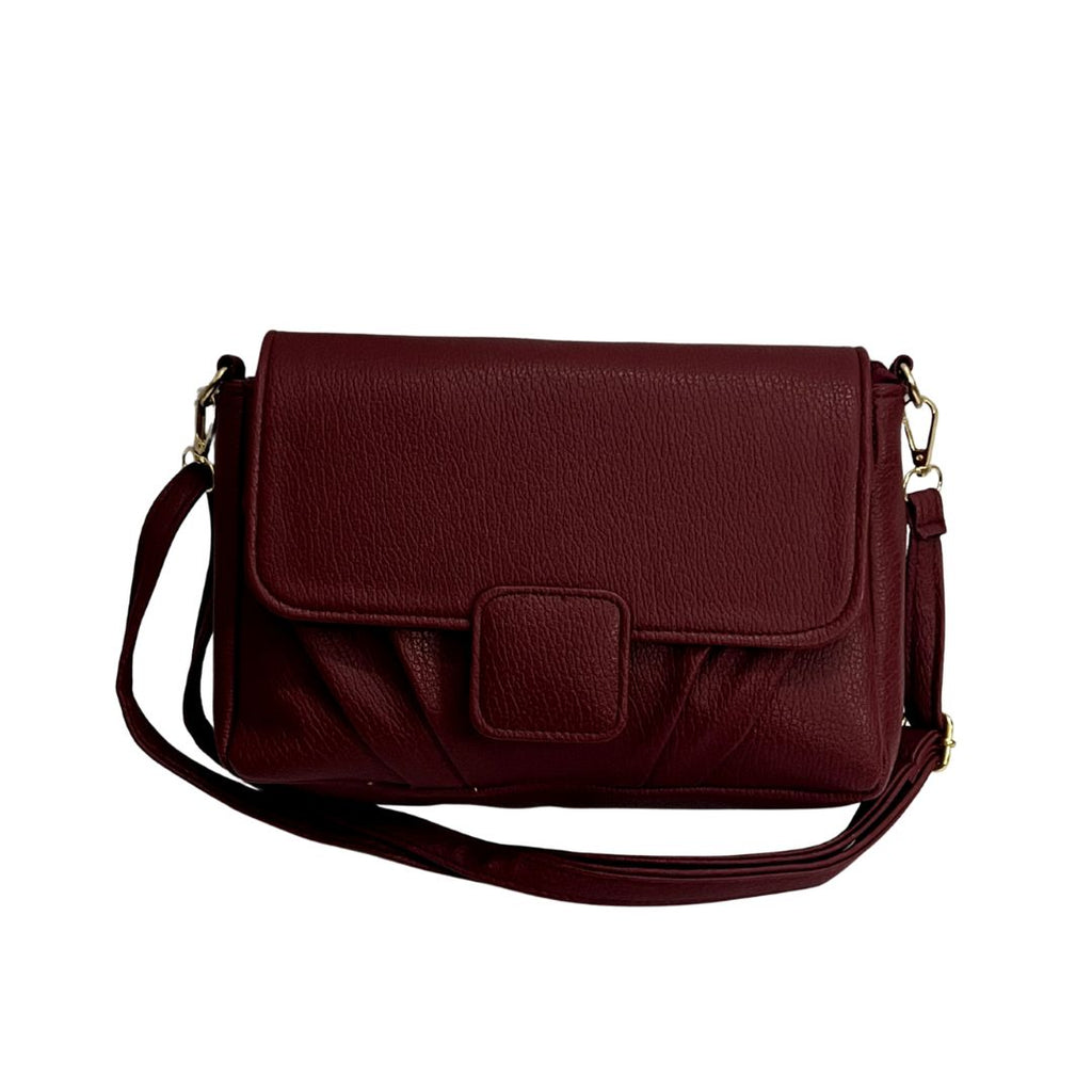 Minimalist Soft Wine Red Pebbled Crossbody Shoulder Bag