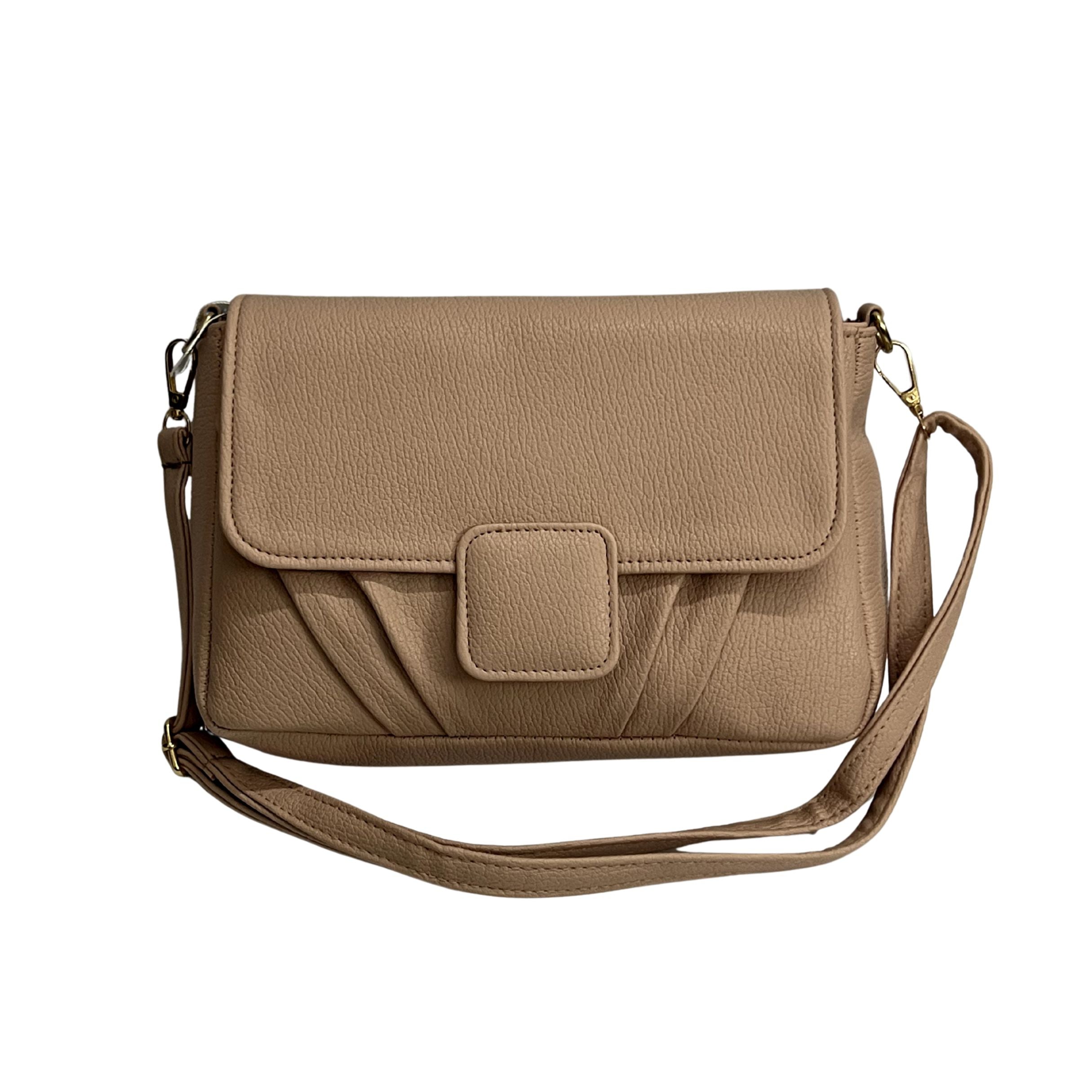 Minimalist Soft Beige-Grey Pebbled Crossbody Shoulder Bag