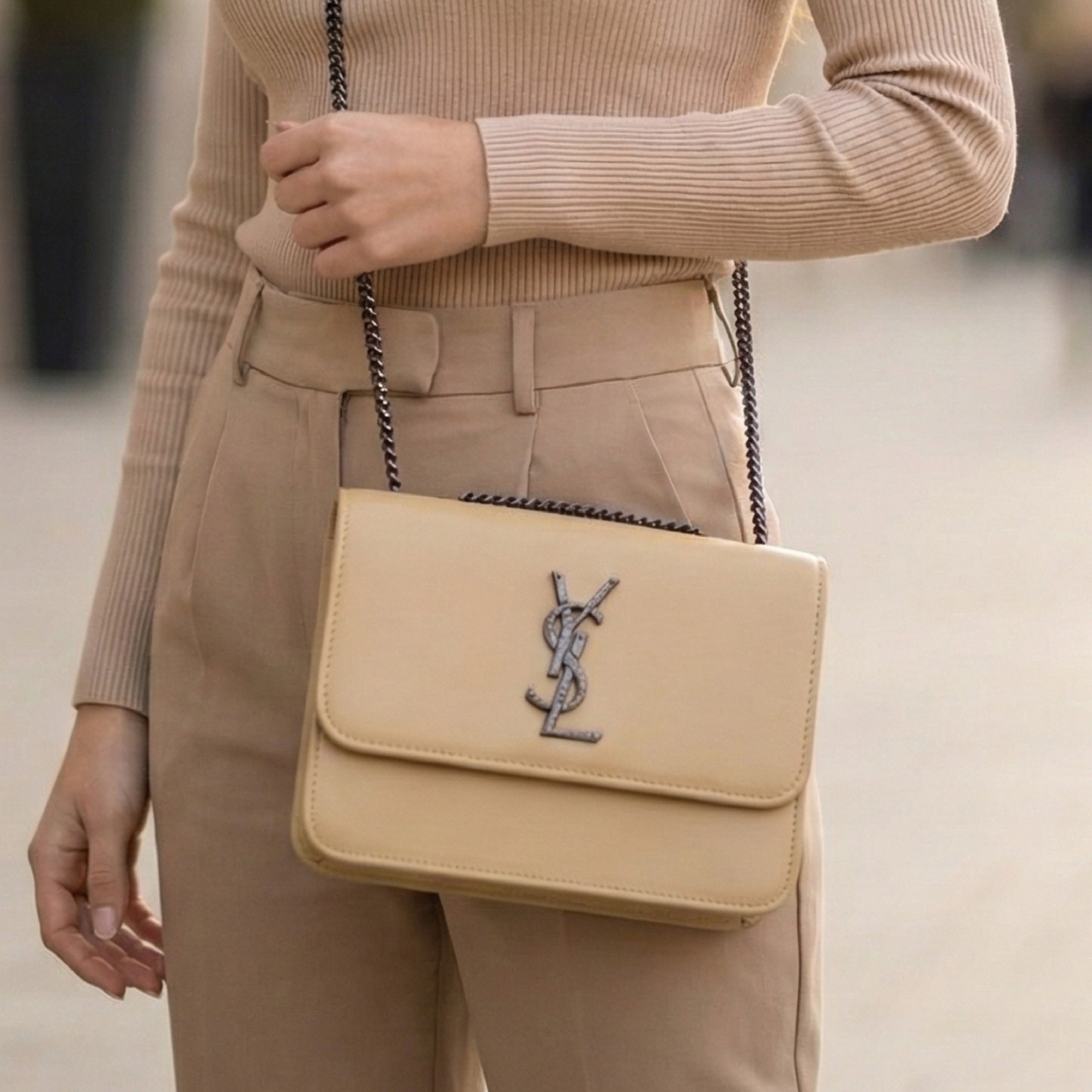 Minimalist Cream Crossbody with Serpent Emblem