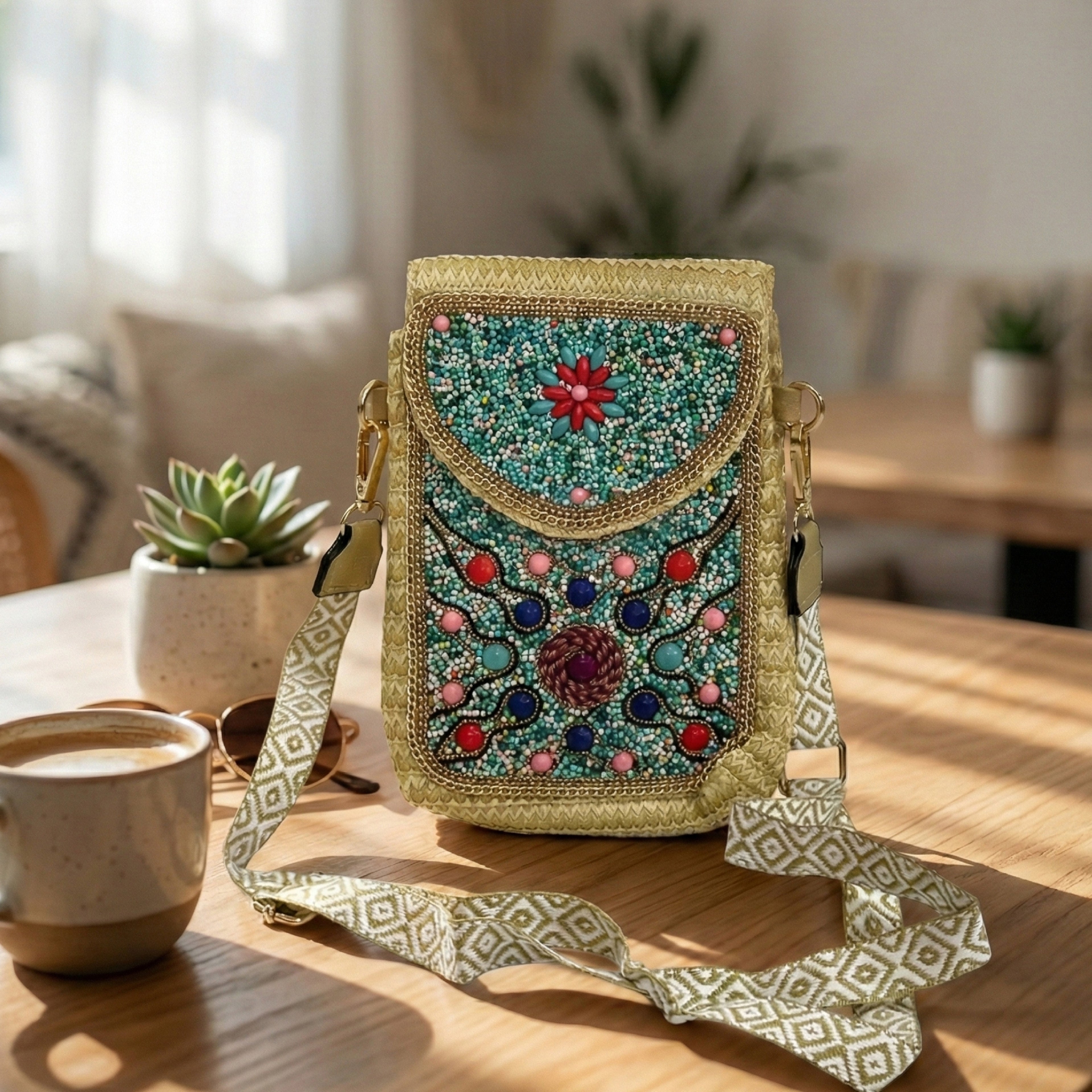 Wavy Daisy Artisan Beaded Crossbody Bag: A Touch of Boho Chic
