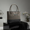 Chic Grey & Black Patterned Faux Leather Tote Bag for Women
