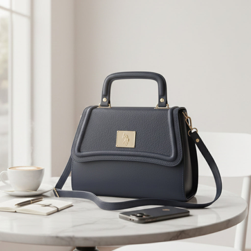 U.S. Polo Assn. Black Faux Leather Satchel with Gold-Tone Hardware