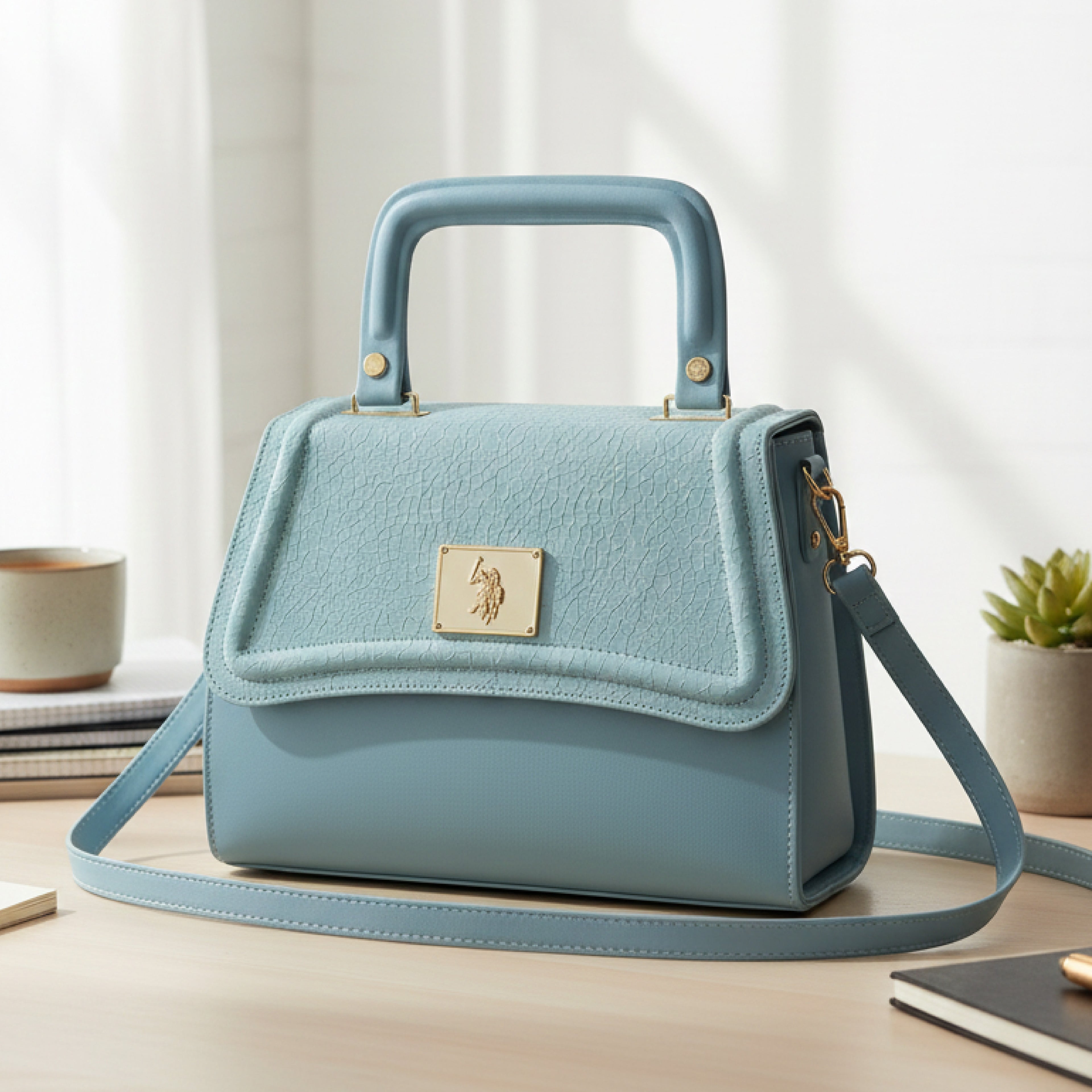 U.S. Polo Assn. Light Blue Faux Leather Mini Satchel