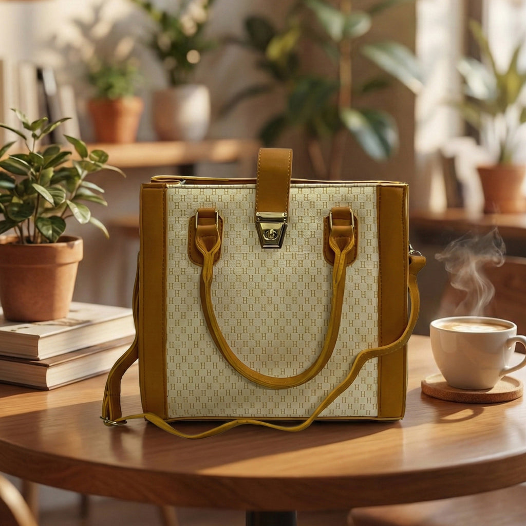 Classic Monogram Patterned Structured Handbag with Crossbody Strap