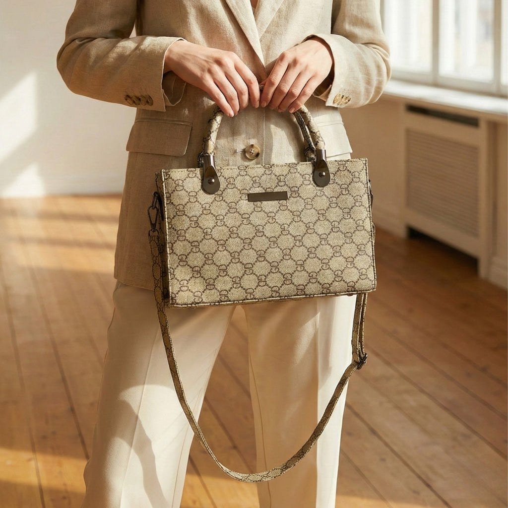 Classic Tan & Brown Faux Leather Tote