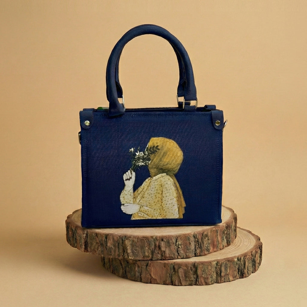 Premium Blue Printed Tote Bag with Hijab Girl Design