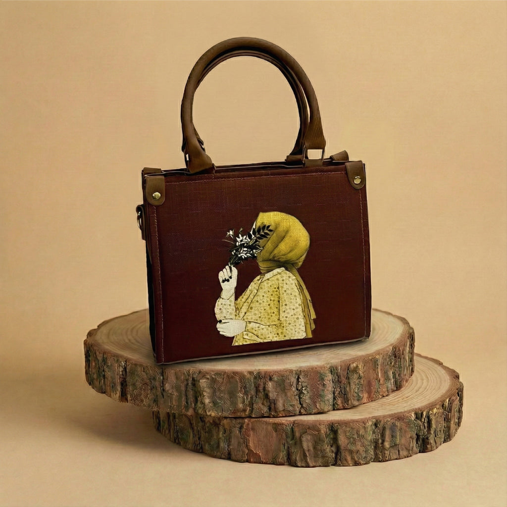 Premium Chocolate Brown Printed Tote Bag with Hijab Girl Design