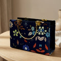Florel Print Tote Bag – Dark Navy Blue Floral Handbag with Gold Handles