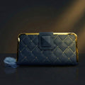 Women’s Double Zip Wallet Clutch – Navy Blue with Gold Zipper