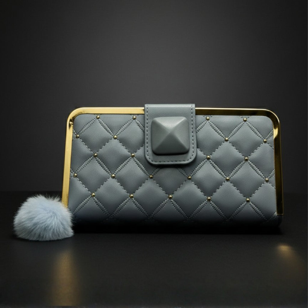 Women’s Double Zip Wallet Clutch – Gray with Gold Zipper