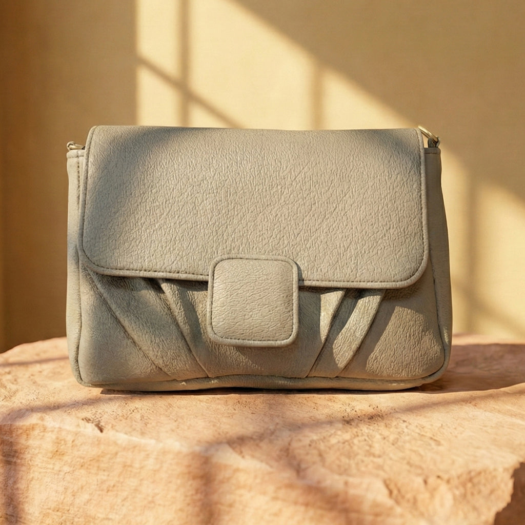 Minimalist Soft Grey Pebbled Crossbody Shoulder Bag