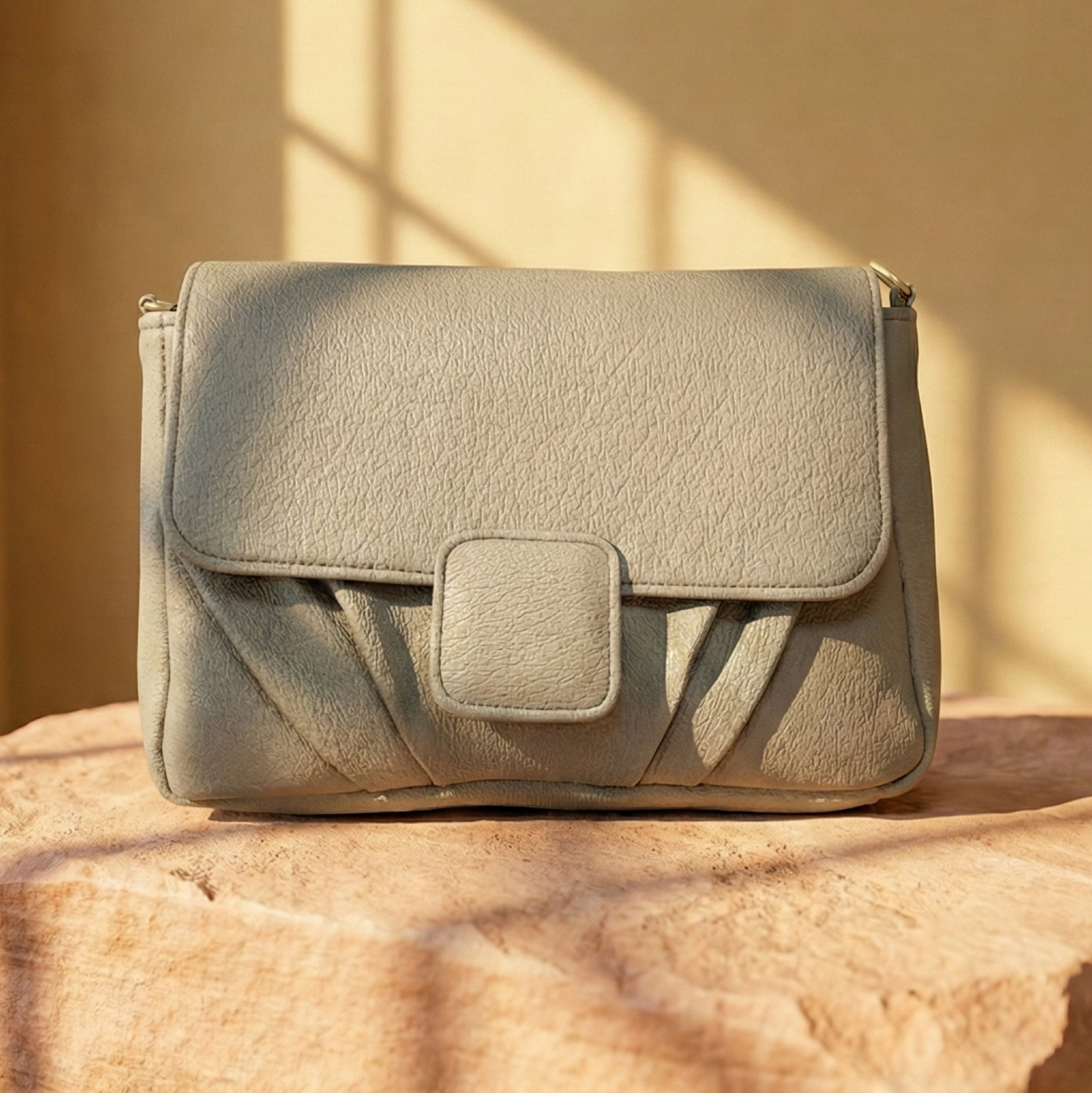 Minimalist Soft Grey Pebbled Crossbody Shoulder Bag