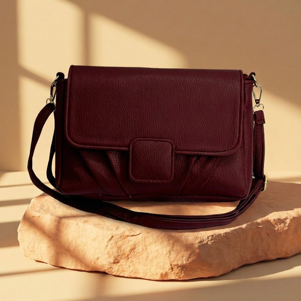 Minimalist Soft Wine Red Pebbled Crossbody Shoulder Bag
