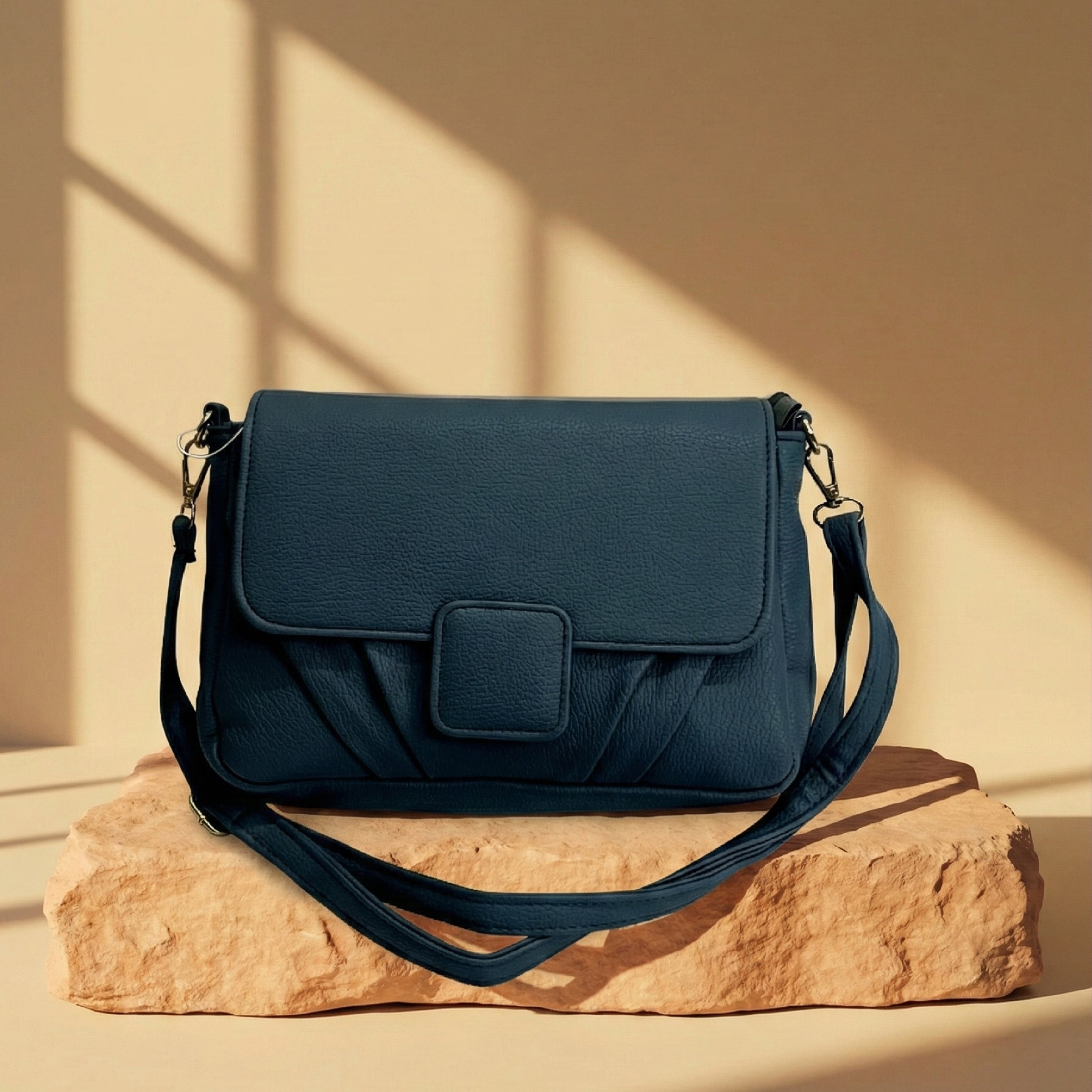 Minimalist Soft Muted Blue Pebbled Crossbody Shoulder Bag