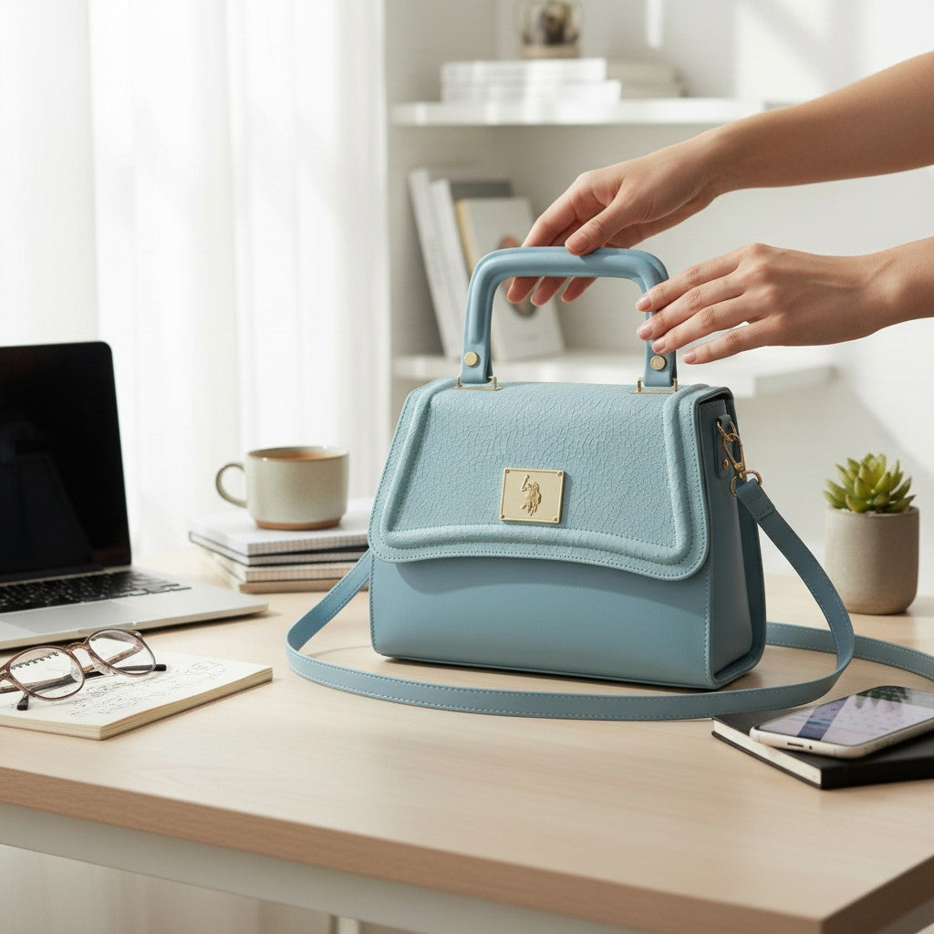 U.S. Polo Assn. Light Blue Faux Leather Mini Satchel